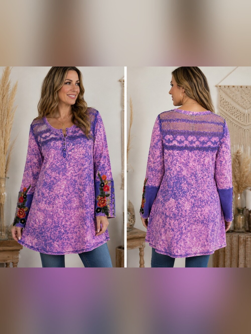 Aratta Silent Journey Medium Purple Tie Dye Embroidered Tunic Dress Top NWT Boho - Picture 2 of 12